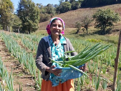 Photo: WFP/Estanislao Paz Rodriguez A woman walks through a community plot that is part of a resilience project in the department of La Paz, Honduras.