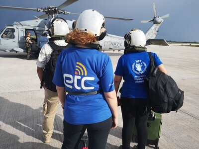 Photo: WFP/Elio Rujano Emergency Telecommunications Cluster (ETC) personnel and partners land in the Bahamas after Hurricane Dorian, September 2019.