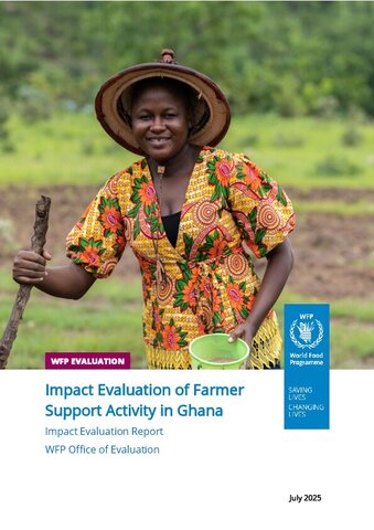 Cover of impact evaluation report in Ghana - woman standing in a field