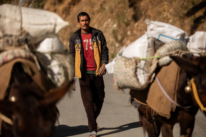 Basanta Singh delivers WFP food to hard-to-reach schools in rural Nepal. Photo: WFP/Samantha Reinders