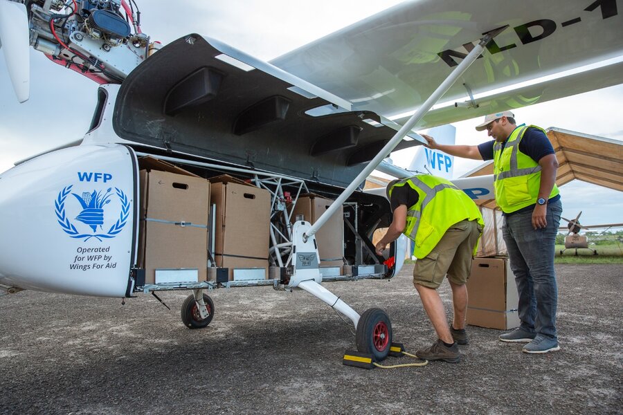 Loading up an UAS with vital supplies in Madagascar, where 1.3 million people face acute hunger and 40 percent of kids are malnourished. WFP